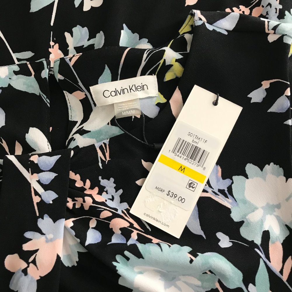 Calvin Klein Floral Sleeveless Blouse | Black/Light Blue | Medium - Picture 11 of 12